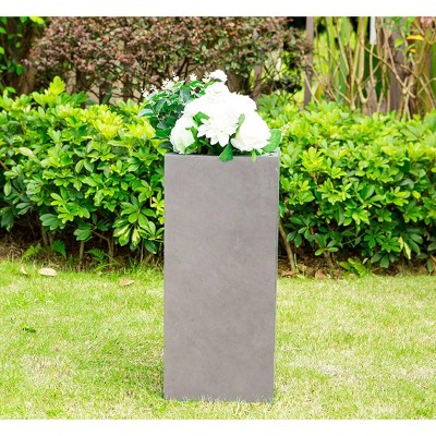 Rosemead Home & Garden, Inc.11" Wide Square Concrete/Fiberglass Modern Indoor/Outdoor Planter Weathered Gray: UV & Weather-Resistant