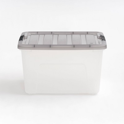 IRIS 40qt Stack and Pull Plastic Storage Bin: Clear, Portable, Nesting, Lidded, Snap Closure, Universal Storage