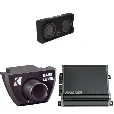 Kicker Comp RT 8 Inch 48TRTP82 Thin Down Firing Enclosure Package with 46CXA4001 Amplifier & Bass Knob Bundle