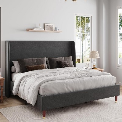 51.2"Bed Frame with High Headboard, Upholstered Bed