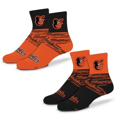 MLB Baltimore Orioles Youth Quarter Socks - 2pk: Cushioned Heel & Toe, Team Logo Design