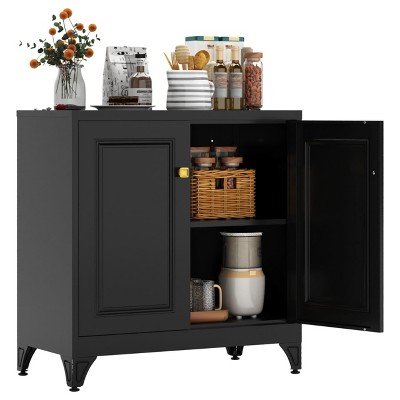 ZACHVO 33-Inch H 2 Doors Black Metal Sideboard Cabinet with Adjustable Shelf,for Kitchen, Living Room, or Office
