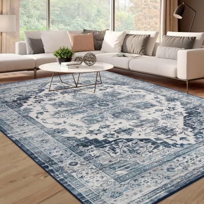 Machine Washable Area Rug Non Slip Non Shedding Rug Boho Vintage Low Pile Carpet Foldable Stain Resistant Rugs for Bedroom Living Room Guest Room