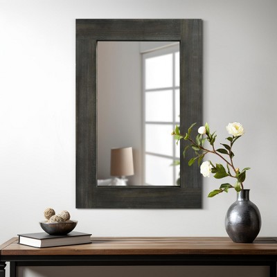 Pexfix Farmhouse Bathroom Mirror with Solid Wood Frame Rustic Wall Mounted for Bedroom Living Room Entryway Wall Decor