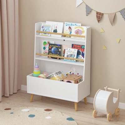 Kumasinova Kids Bookshelf with Bottom Toy Storage Box,Montessori Book Rack for Girls&Boys,Versatile Kids Storage Organizer for Nursery&Children's Room