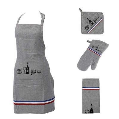 Evideco French Home Goods 4-Piece Kitchen Accessories Set: Includes Apron, Oven Mitt, Pot Holder, and Towel