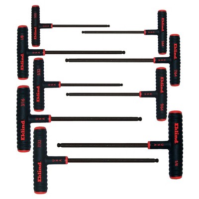 Eklind Tool 9 Piece Set Power T Handle Ball Hex Key Chrome Nickel Alloy Steel Allen Wrench with Textured Grip for Basic Home Repair and Improvement