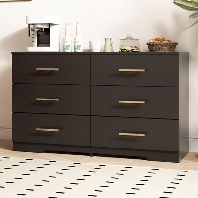 Black color Large 6 drawers chest of drawer dressers table with golden handle