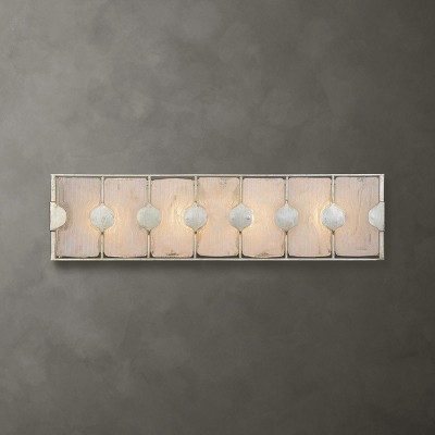 Uttermost Rene 4 Light Swirl Glass Vanity, 27" W x 7" D, Silver and White, Iron and Glass, Transitional Art Deco Style