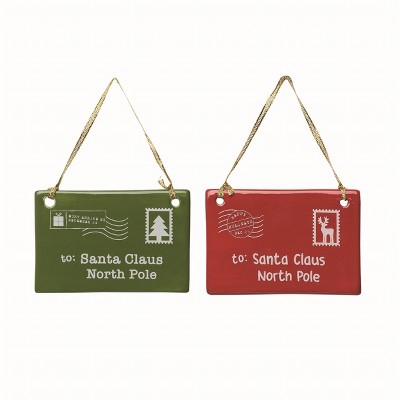 Transpac Ceramic Letter to Santa Ornament Set of 2 Christmas Tree Decorations for Home Holiday Cheer