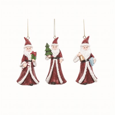 Transpac Resin Santa with Gifts Ornament Set of 3 Christmas Tree Decorations for Holiday Home Decor