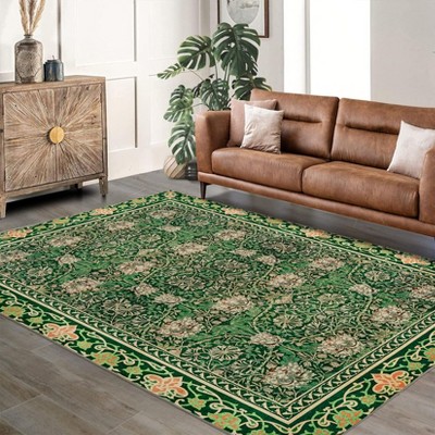 Coolmee Area Rug Washable Non-Slip Floral Vintage Boho Low Pile Carpet, Distressed Soft Accent Rug for Bedroom Living Room Home Office