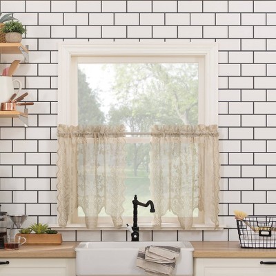 2pc No. 918 Sheer Alison Floral Lace Rod Pocket Kitchen Curtain Tier Pair