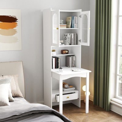 TIRAMISUBEST Desk Cabinet with Shelf and Drawer,Fold-Out Convertible Writing Table