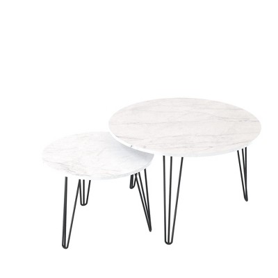 Maliang Round Nesting Coffee Table Set of 2, Circular Nesting End Table Set, for Living Room, White