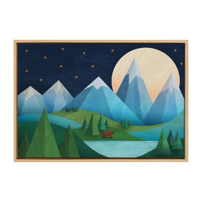 Kate & Laurel All Things Decor 23"x33" Sylvie Moonlight Mountains Bear Lake Framed Canvas Wall Art by Carey Copeland Natural Bear Mountain