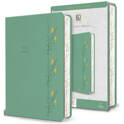 KJV Holy Bible, Large Print Medium Format, Green with Birds Faux Leather W/ Ribbon Marker, Red Letter - by  King James Version (Paperback)