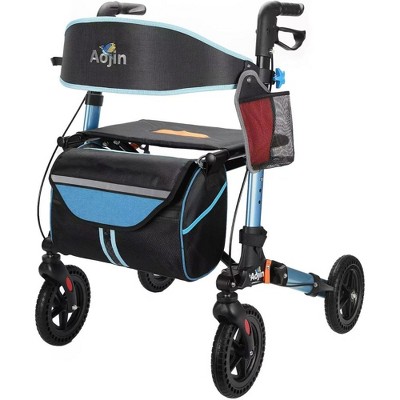 Lycvki Aluminum Lightweight Foldable Rollator Walker with Seat and Rubber Wheels, Handles