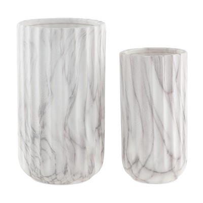 Silene Ceramic Vase Set Of 2 - RDC4022 - White Marble - Safavieh