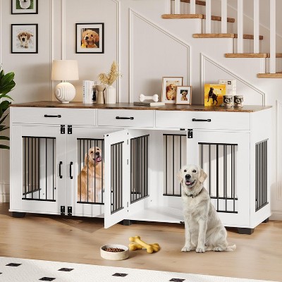 coucheta 71 Inch Large Dog Crate Furniture for 2 Dogs, TV Stand End Table with Divider