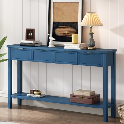 Entryway Console Table with 4 Spacious Drawersm,1 Practical Bottom ShelfLong Legs, for Hallway, Foyer