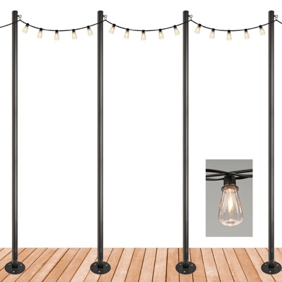 Excello Global Products V2 Light Pole 4 Pack with 100' of LED Edison Bulb String Lights (Deck Mount)
