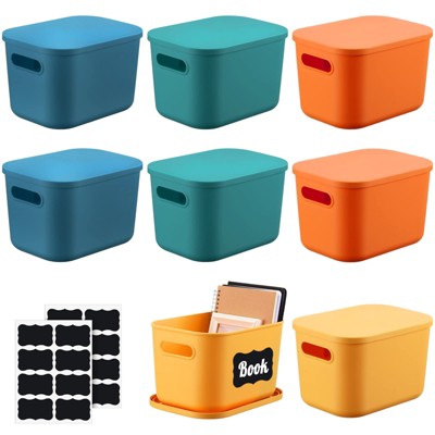 Aoibox 8 Pack Stackable Plastic Storage Bins with Lid Handle Colorful Basket Set with Erasable Marker Stickers 10x7x6 In
