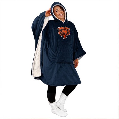 NFL Chicago Bears Team Color Bloncho with Logo Patch and Faux Shearling Inside Throw Blanket