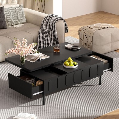 Kumasinova Adjustable Lift-Top Coffee Table,Side Table with 2 Drawers,Center Table with Foldable Top,End Table with Hidden Storage for Living Room