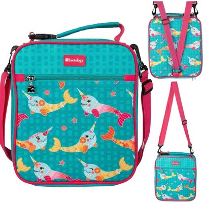 Narwhal Lunch Bag w Outer Pocket- 3in1 Adjustable Straps Convert to Backpack, Shoulder Bag or Lunchbox- Leak-Resistant, BPA Free - Kids Back To School