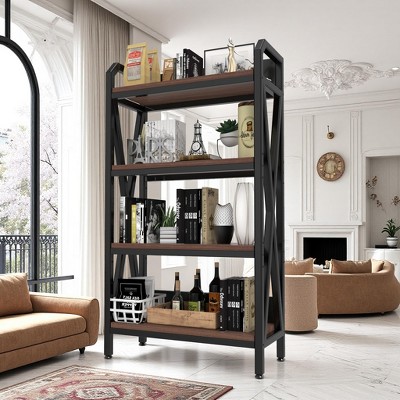 Hrinhom 33.5"W Storage Shelves, 4-Tier Wooden Kitchen Shelves with Mental Frame