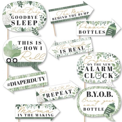 Big Dot of Happiness Funny Boho Botanical Baby - Greenery Baby Shower Photo Booth Props Kit - 10 Piece