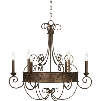 Franklin Iron Works Geralt Bronze Chandelier 30" Wide Rustic Farmhouse Candle Sleeves 6-Light Fixture for Dining Room House Kitchen Island Entryway