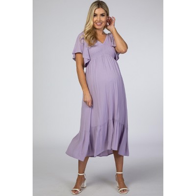 PinkBlush Lavender Smocked Ruffle Maternity Dress