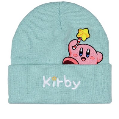 Nintendo Kirby Peek A Boo Embroidered Character Cuff Knit Beanie Hat Cap