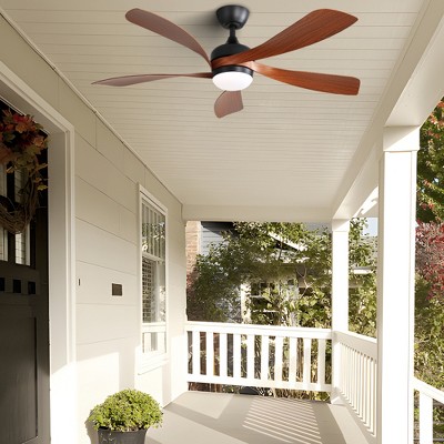 SKRAN 52"Ceiling Fans with Lights and Remote Control, Flush Mount, 5 Blades, Quiet Reversible DC Motor for Living Room, Bedroom, Patios,Black+Brown