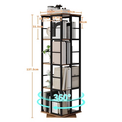 Rotating Bookcase 4-Tier Corner Shelf 54" Tall 360° Spinning Organizer with Metal Frame, Narrow Space-Saving Bookshelves for Living Room, Bedroom