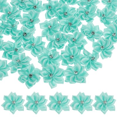 Unique Bargains Artificial Satin Durable Flexible Decorative Mini Ribbon Flowers with Rhinestones 1.2 Inch 200 Pcs