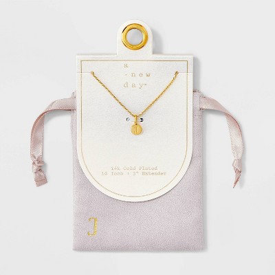 14K Gold Plated Round Initial Pendant Necklace - A New Day™