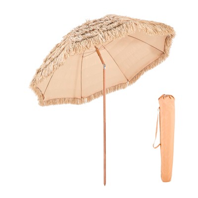VEVOR Tiki Umbrella, 8 ft Thatched Patio Umbrella with Tilt, Hawaiian Style Beach Parasol with Durable PP Thatch and 8 Metal Ribs, Oringinal Color