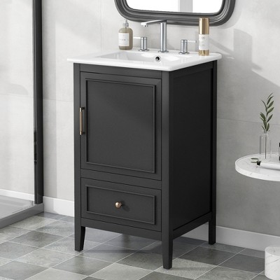 Gulches Modern 20" Bathroom Vanity with Sink, Black Cabinet, Door Shelf Storage & Drawer