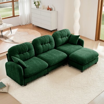 107" Chenille Upholstery L-Shaped Modular Sectional Sofa with Ottoman, Tufted Backrest, Ergonomic Cushions