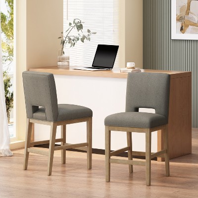 Lyngins Modern Upholstered Bar Stools Set of 2,Counter Height Bar Stools with L-Shaped Back & Rubberwood Legs,Counter Stools for Kitchen