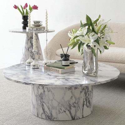 Marble Table Collection, Manufactured Wood Foild with Faux Marble Grain Paper Accent Table, DIning Table, Coffee Table - Maison Boucle