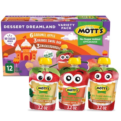 Mott’s No Sugar Added Dessert Dreamland Applesauce Pouches Variety Pack Caramel Apple Orange Swirl Bar & Snickerdoodle - 38.4oz/12ct