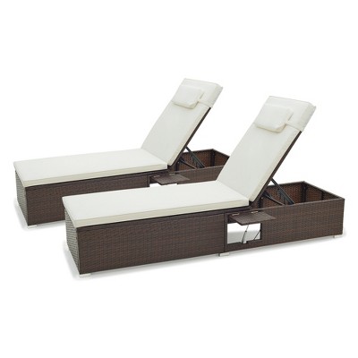 Tangkula Patio Chaise Lounge Set of 2 Outdoor Rattan Lounge Chair with 6-Level Backrest Comfy Seat Cushion & Headrest Sturdy Metal Frame