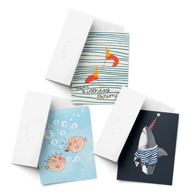 Birthday Greeting Card Pack Sets (3 ct, Assorted) Shrimpy, Are You 1, Are You 2... HBD Shark by Ramus & Co