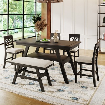 Whisen Rustic 6-Piece Counter Height Dining Table Set with Bench and 4 Upholstered Chairs
