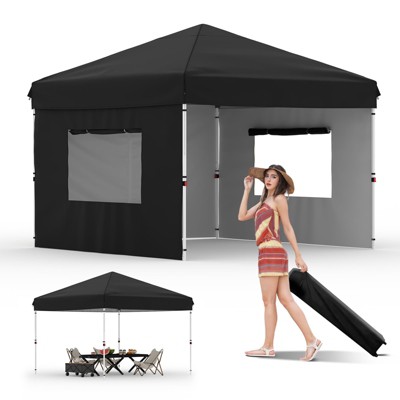 10x10FT Black Pop-Up Canopy Tent – Outdoor Gazebo with 3 Sidewalls, Waterproof & UV-Resistant, Easy Setup Shelter for Parties, Events & Camping