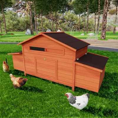 KTMBDW Chicken Coop Large Wooden Outdoor Bunny Hen Cage with 2 Sides Door, Tray Garden Backyard Pet House Chicken Nesting Box ,Red Brown